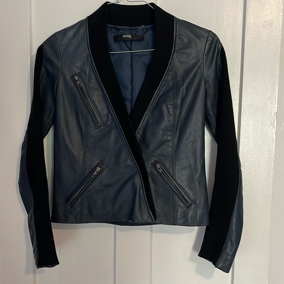 Cut25 by Yigal Azrouel Jackets & Blazers - NWOT Cut 25 by Yigal Azuroeul blue leather jacket ribbed sleeves